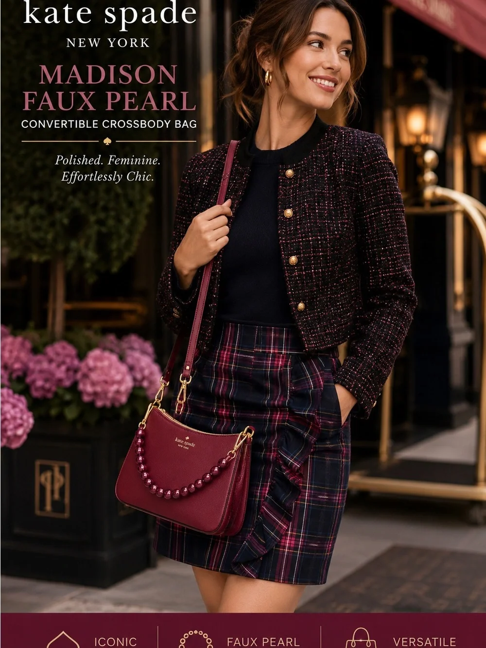 kate spade Plum Madison Faux Pearl Convertible Crossbody Bag